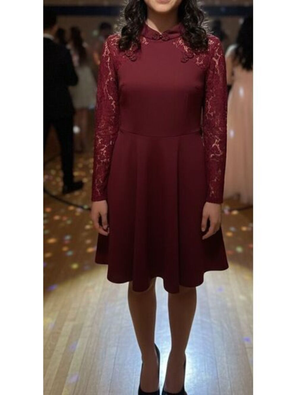 New With Tags | Girl's/Junior's M | Burgundy Lace Mock Neck Fit & Flare Dress